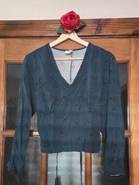 From Rachel - Women’s Dark Teal V-Neck Wrap-Look Top (Corset Style Back) Size XL